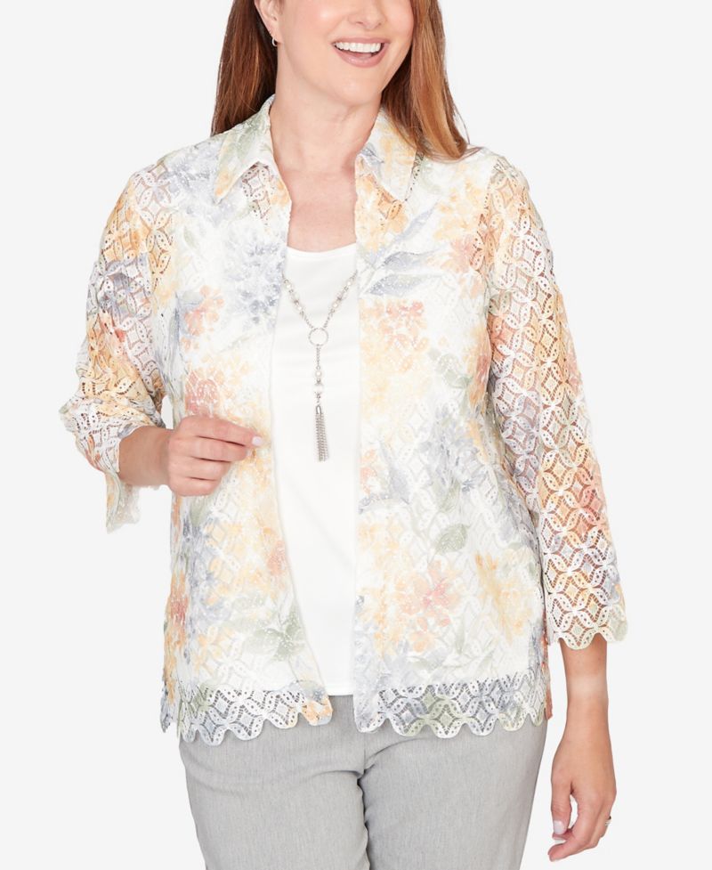 Women's Al Fresco Lace Floral Two-In-One Top with Necklace