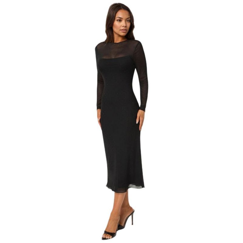 Women's Rhinestone Mesh Long Sleeve Maxi Dress