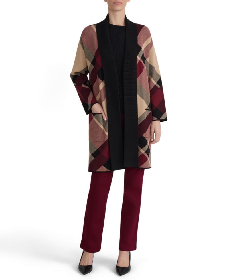 Women's Plaid Turnback Collar Long-Sleeve Cardigan