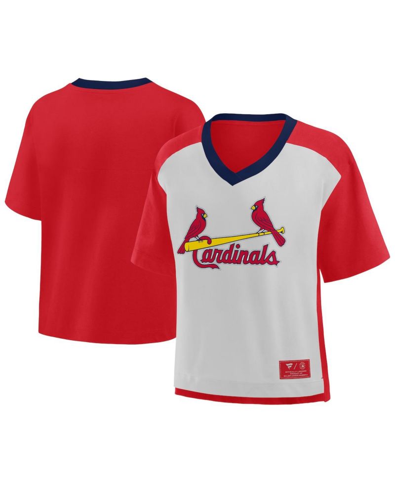 Women's Red/Graphite St. Louis Cardinals Oversized Race To Win V-Neck T-Shirt