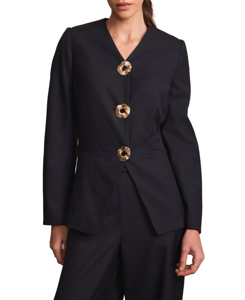 Women's Sculpted V-Neck Wool-Blend Lined Blazer