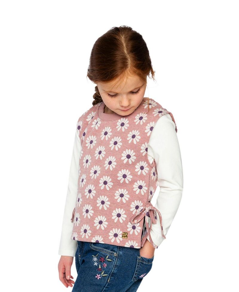 Little and Big Girl 6-12 Jacquard Vest Printed Flowers