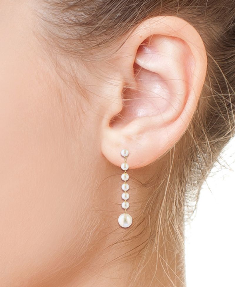 EFFY® Cultured Freshwater Pearl (3-1/2 & 6-1/2mm) Linear Drop Earrings in 14k Gold