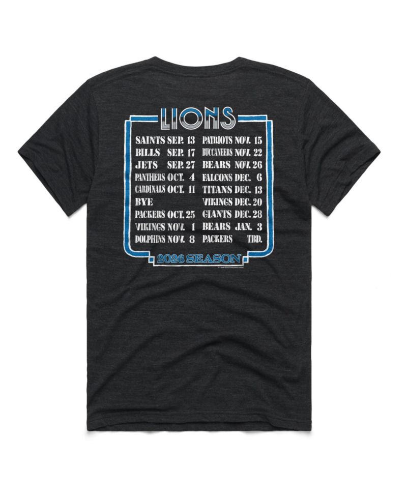 Men's and Women's Charcoal Detroit Lions 2026 NFL Schedule Queen Tri-Blend T-Shirt