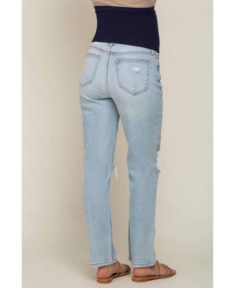 Women's Light Blue Distressed Knee Jeans