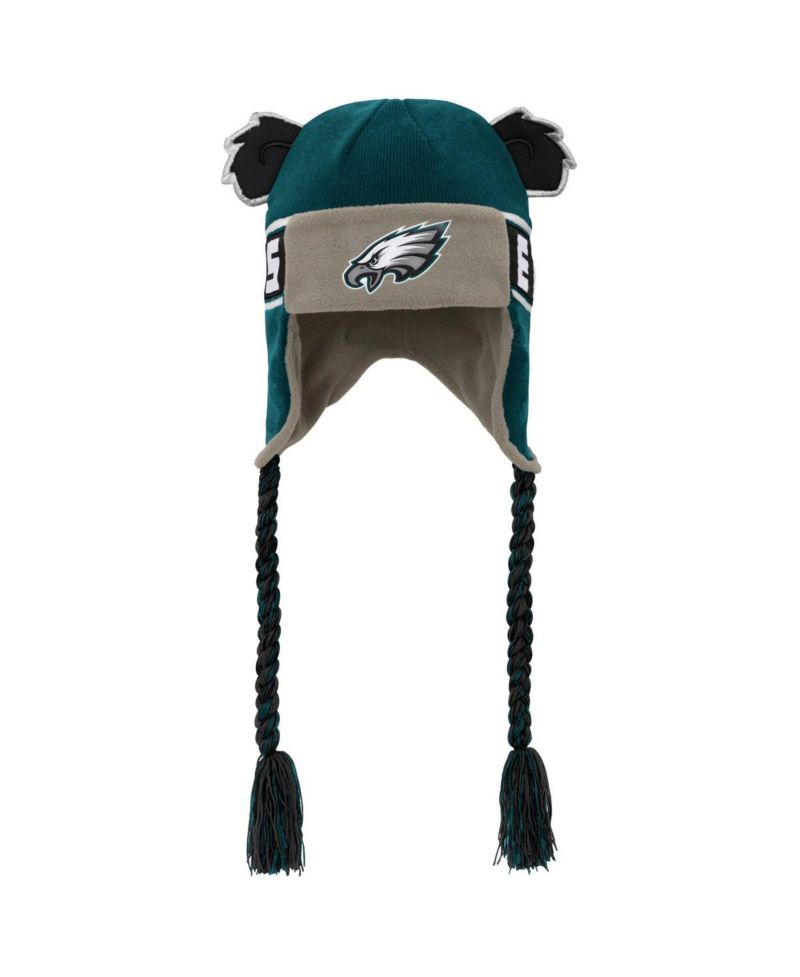Big Boys and Girls Midnight Green Philadelphia Eagles Wordmark Ears Trooper Knit Hat
