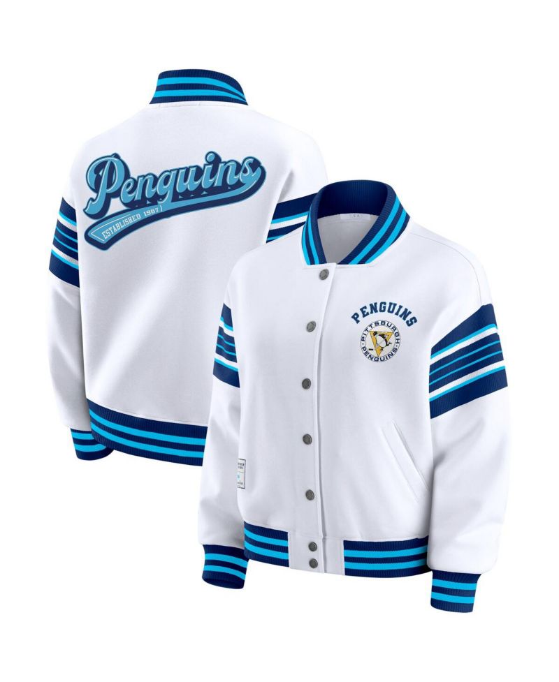 Women's White/Navy Pittsburgh Penguins Full-Snap Fleece Sweatshirt Jacket
