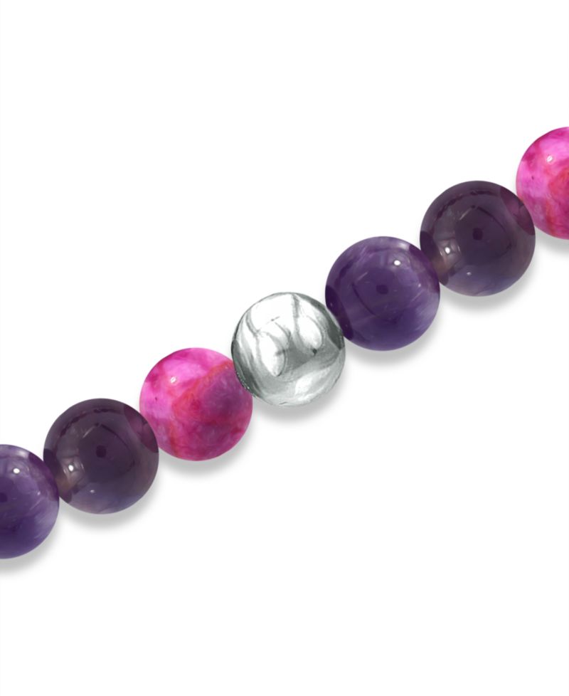 Genuine Stone Bead Stretch Bracelet with Silver Plate or Gold Plate Bead Accent