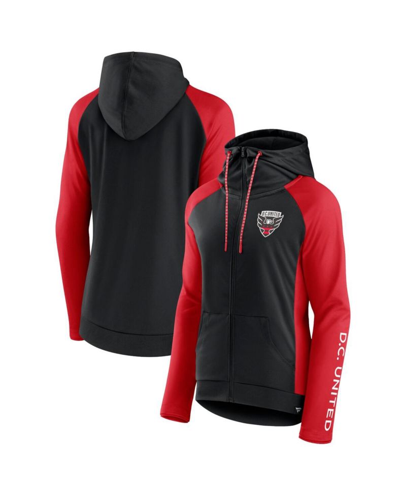 Women's Black/Red D.C. United Iconic Raglan Full-Zip Hoodie