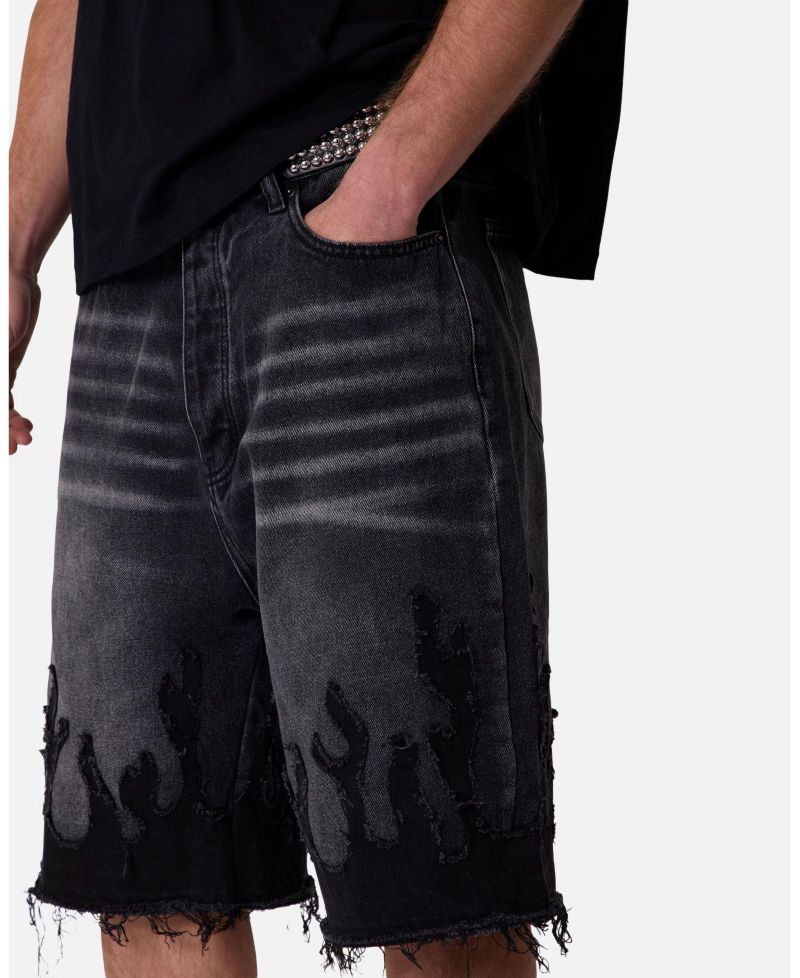 Men's Baggy Flame Denim Shorts