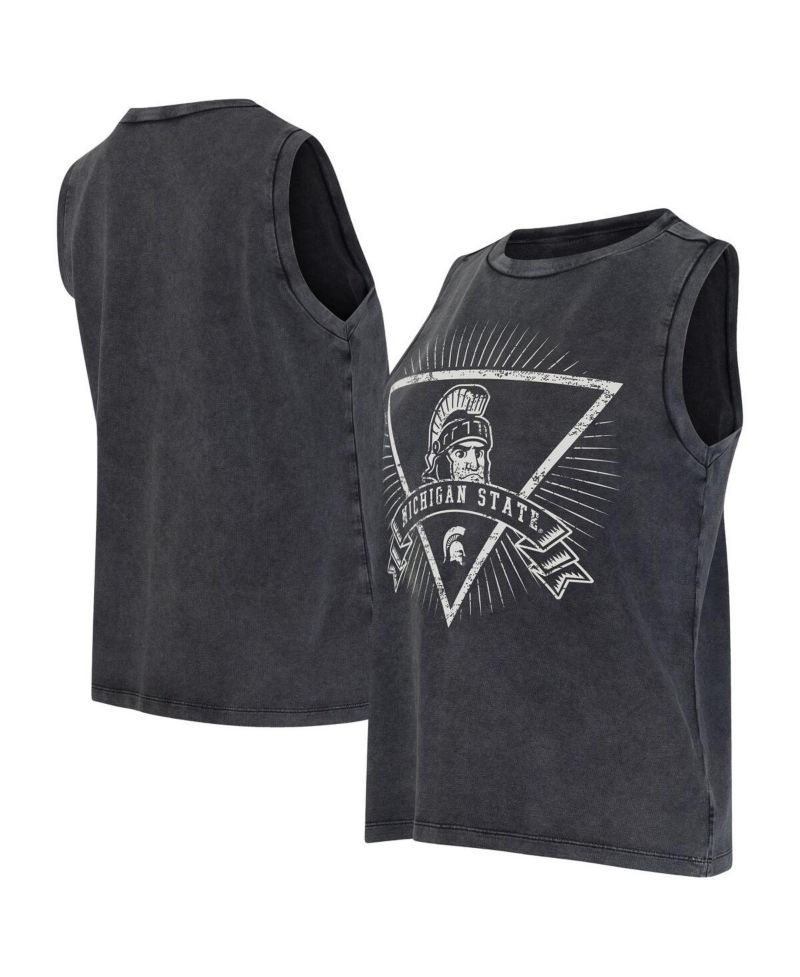 Women's Charcoal Michigan State Spartans Distressed Market French Terry Tank Top