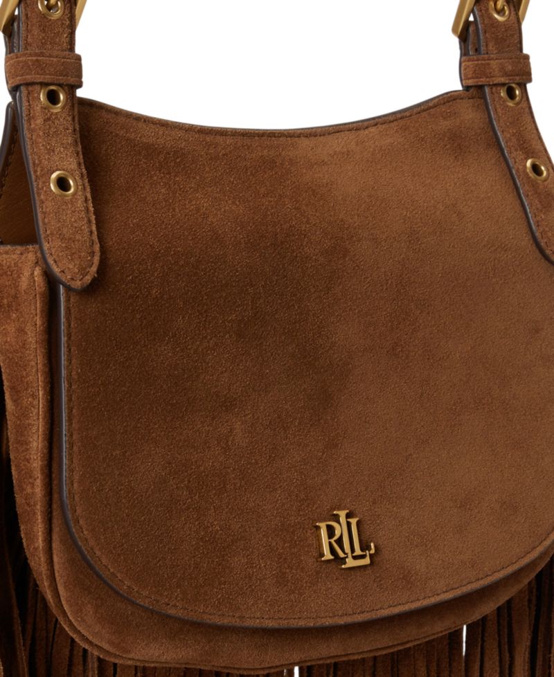 Marcy Suede Fringe Trim Small Crossbody Handbag