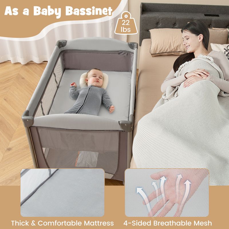 5 in 1 Baby Playard Nursery Center with Cradle Storage Basket