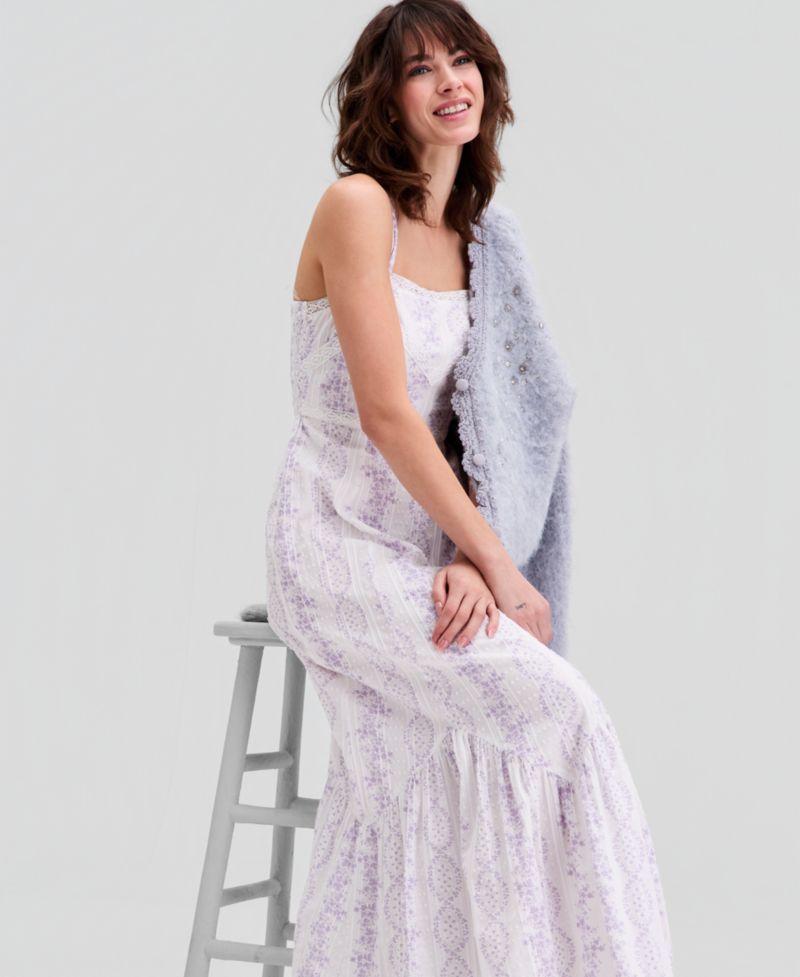Women's Printed Eyelet Cotton Maxi Dress