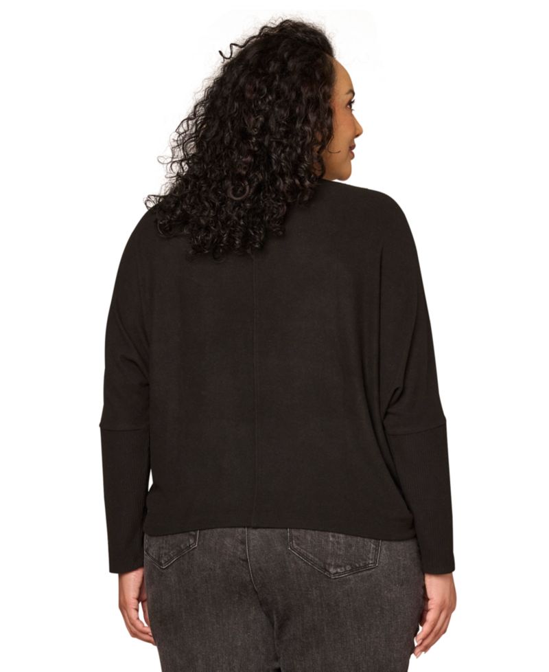 Plus Size Foil Detail Batwing Long-Sleeve Top
