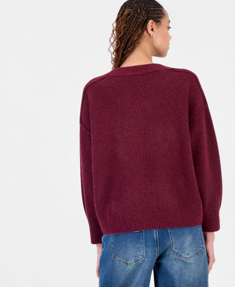 Juniors' Oversized V-Neck Long Sleeve Sweater