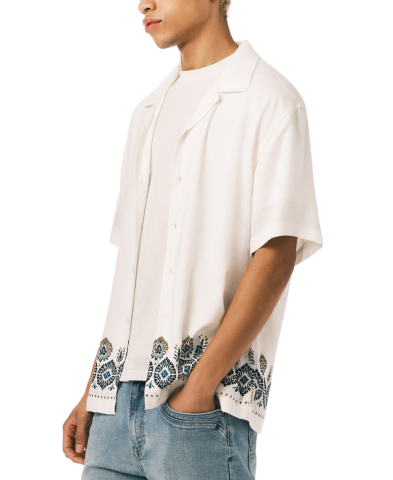 Men's Embroidered Border Print Camp Shirt
