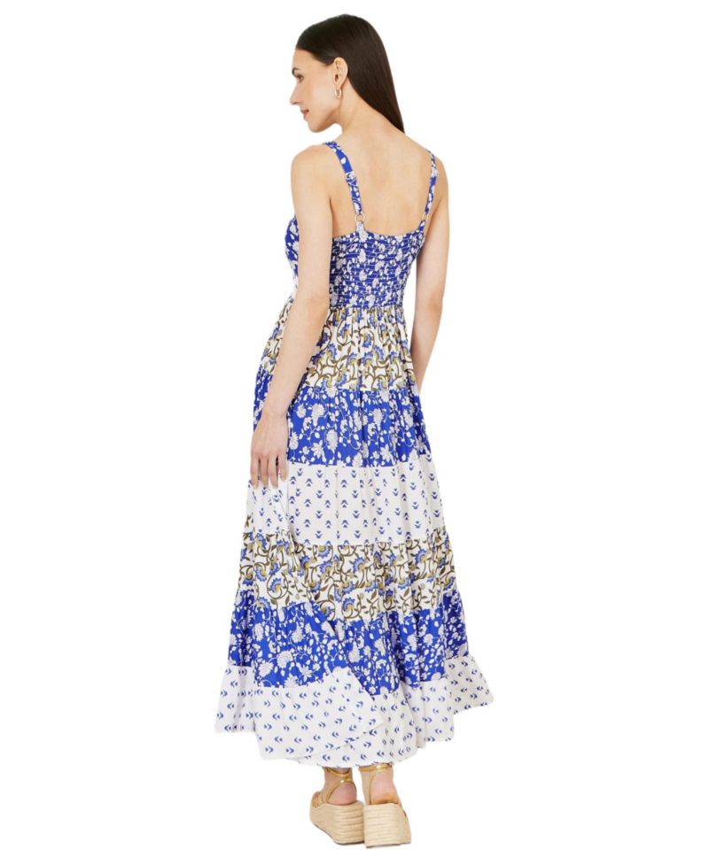 Women's Patchwork Print Tiered Maxi Dress