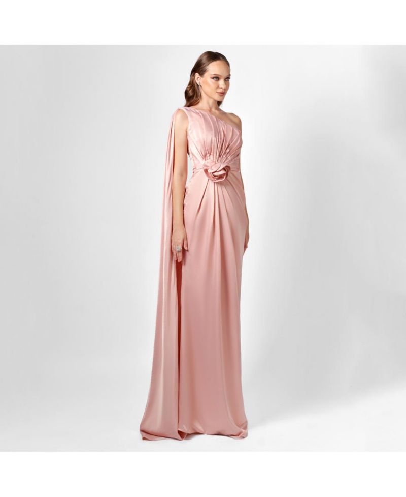 Justine One Shoulder Cape Gown