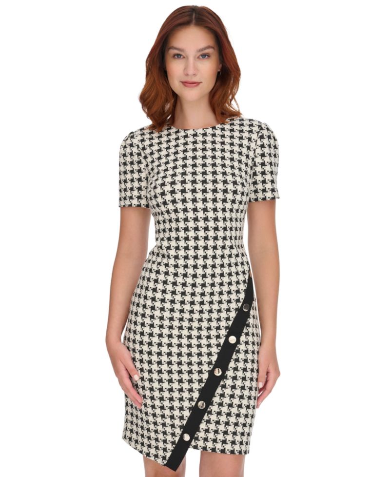 Women's Houndstooth Pattern Sheath Dress