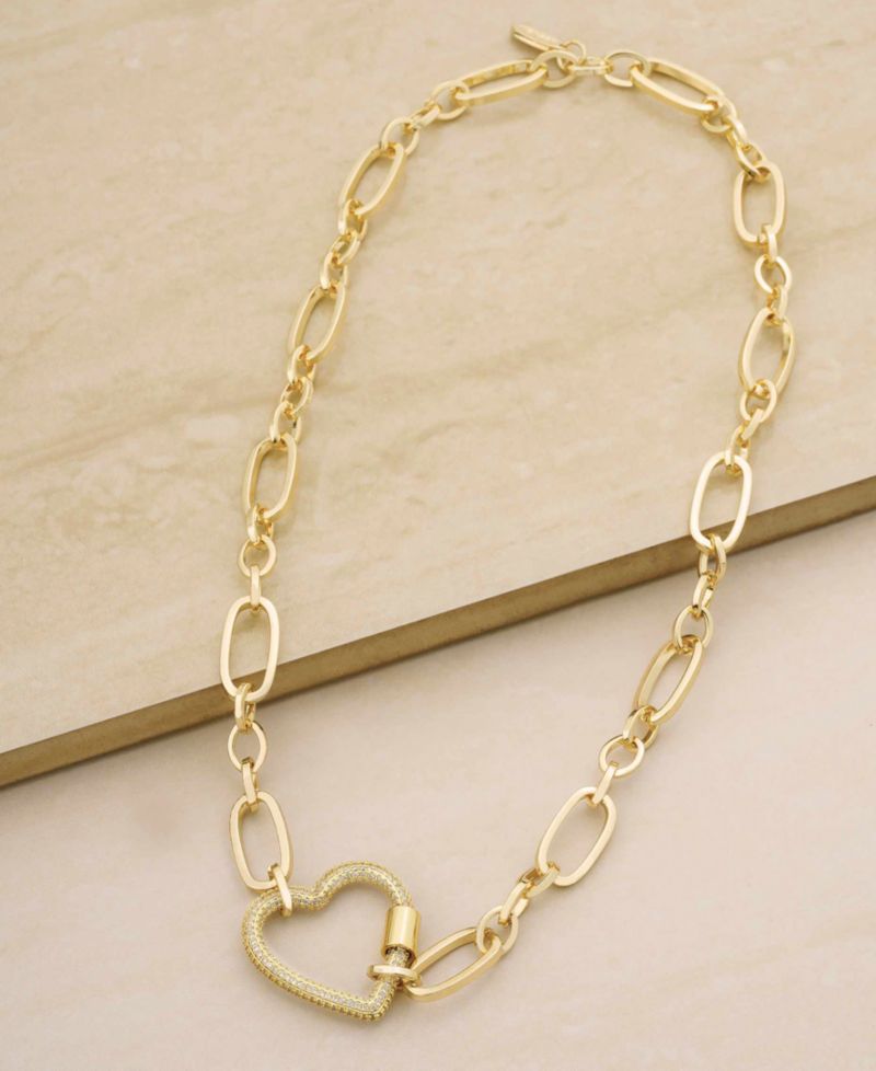 Open Heart Lock Faux Cubic Zirconia Necklace