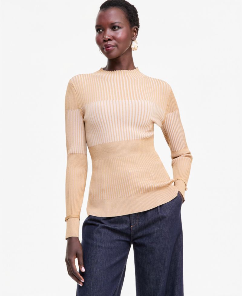 Women's Mock Neck Ribbed Long-Sleeve Sweater