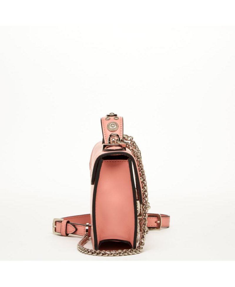 Women s Pink Leather Crossbody Bag Studded Shoulder Purse with Top Handle Embellished Handbag for Evening & Casual Outfits