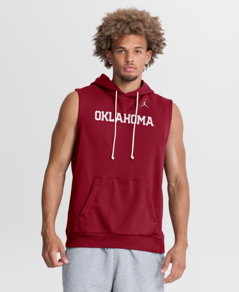 Men's Crimson Oklahoma Sooners 2026 Sideline Sleeveless Dri-FIT Hoodie