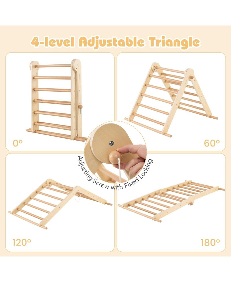 Ages 3+ 3-in-1 Pikler Triangle Adjustable Foldable Climbing Set, 3-Piece Set