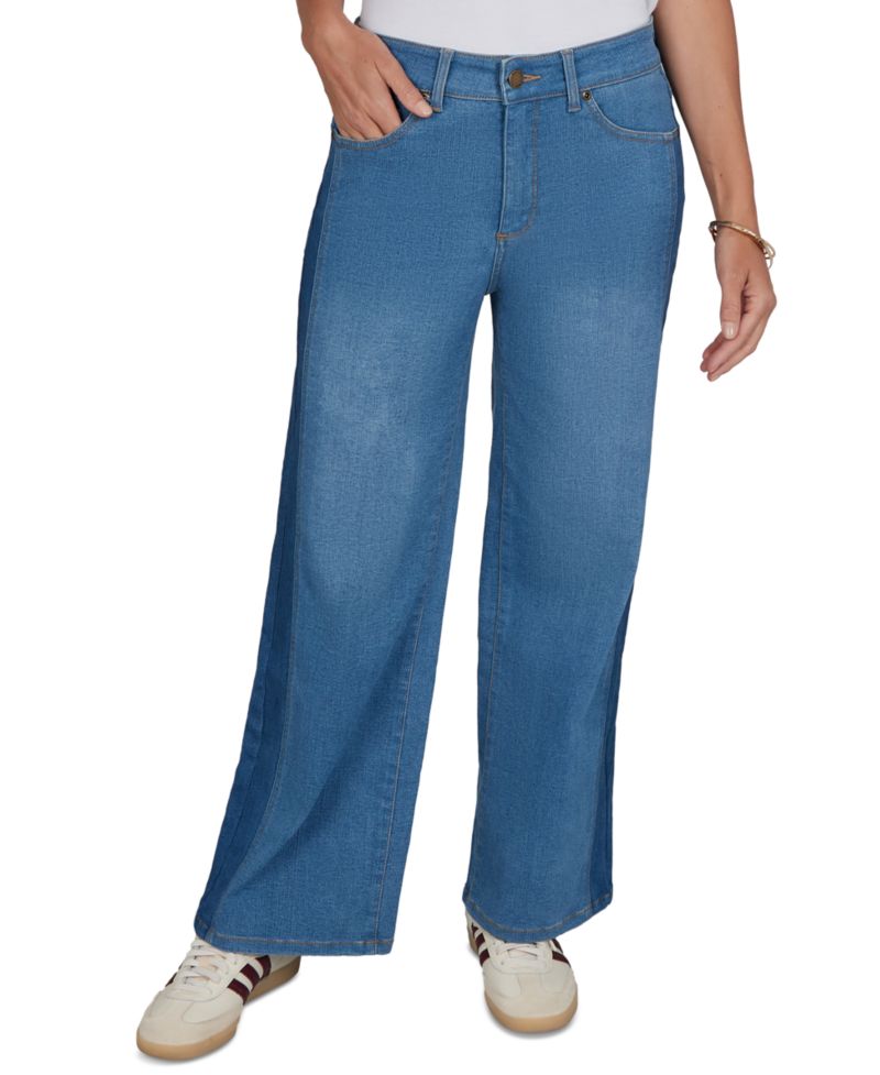 Petite Pull-On Wide-Leg Two-Tone Jeans