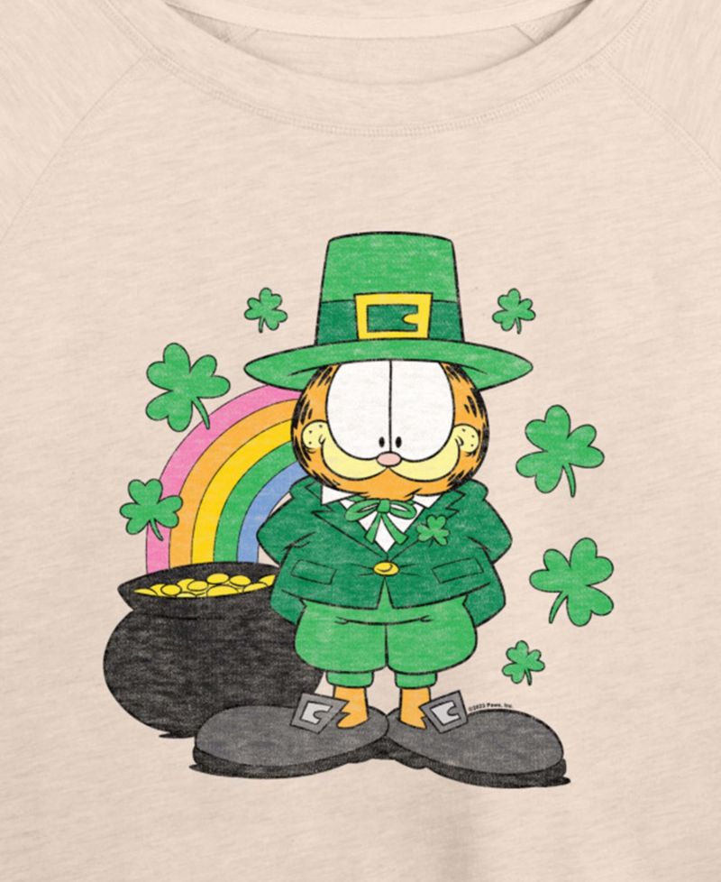 Plus Size Garfield St. Patrick's Day Rainbow Shamrocks Graphic Sweatshirt