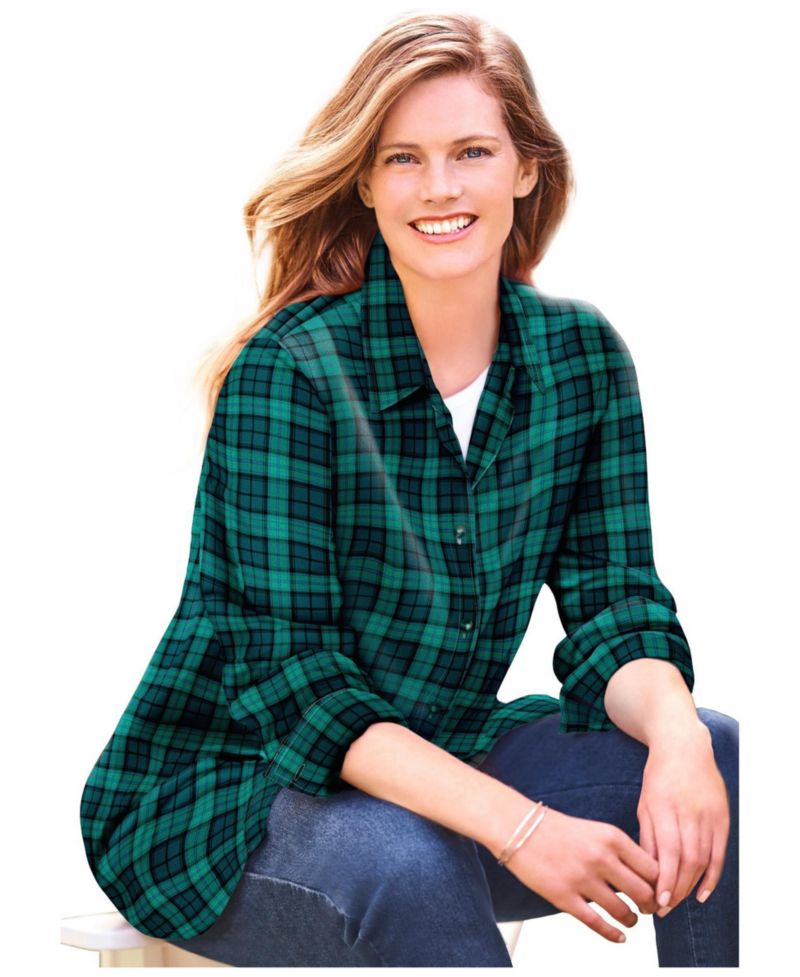Plus Size Within Plaid Double-Brushed Cotton Flannel Shirt
