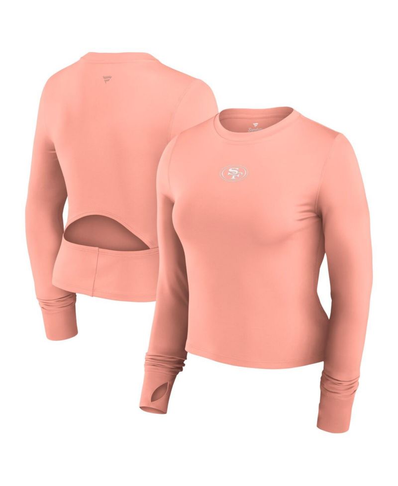Women's Coral San Francisco 49ers Studio Fitted Long Sleeve Gym Top