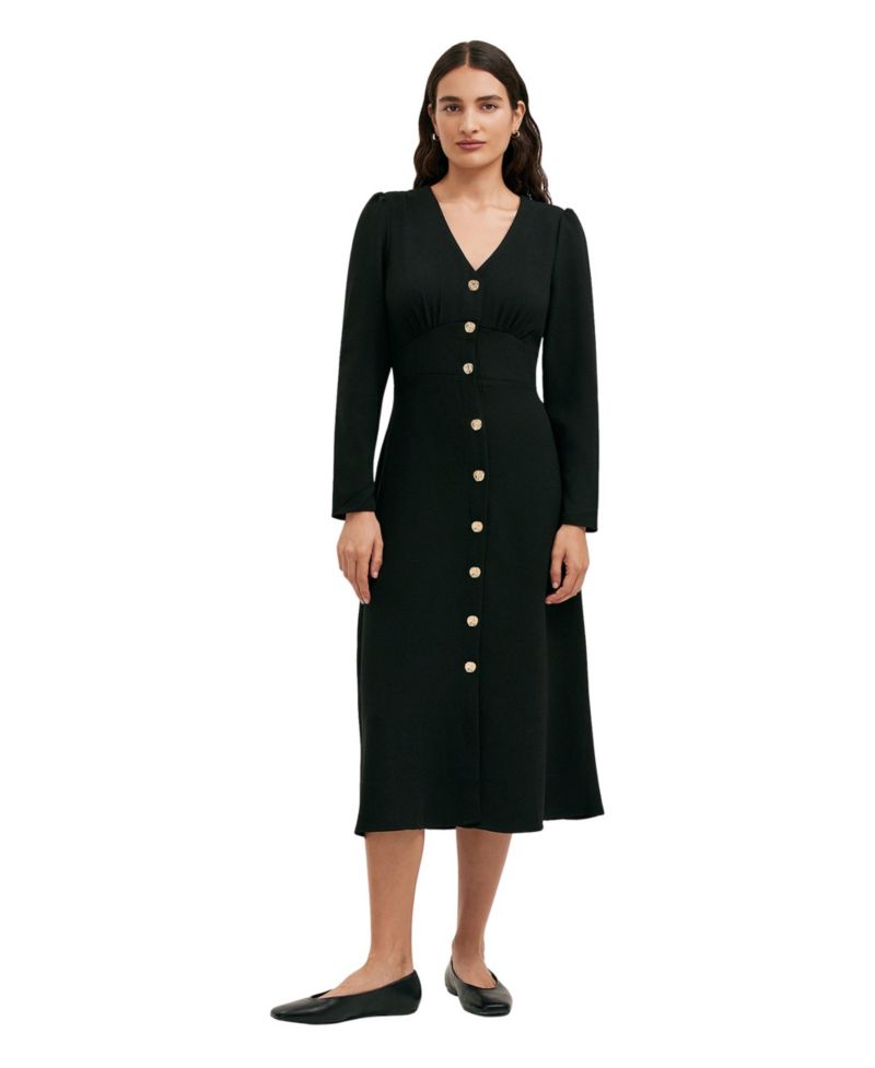 Women's Caprice Long-Sleeve V-Neck Crepe Midi Dress