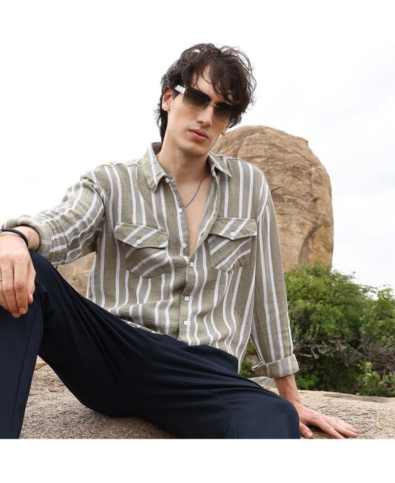 Men's Utility Halo-Stripe Oversized Shirt