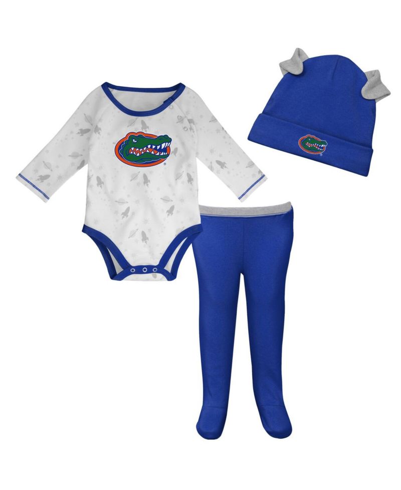 Newborn and Infant Boys and Girls Royal, White Florida Gators Dream Team Raglan Long Sleeve Bodysuit Hat and Pants Set