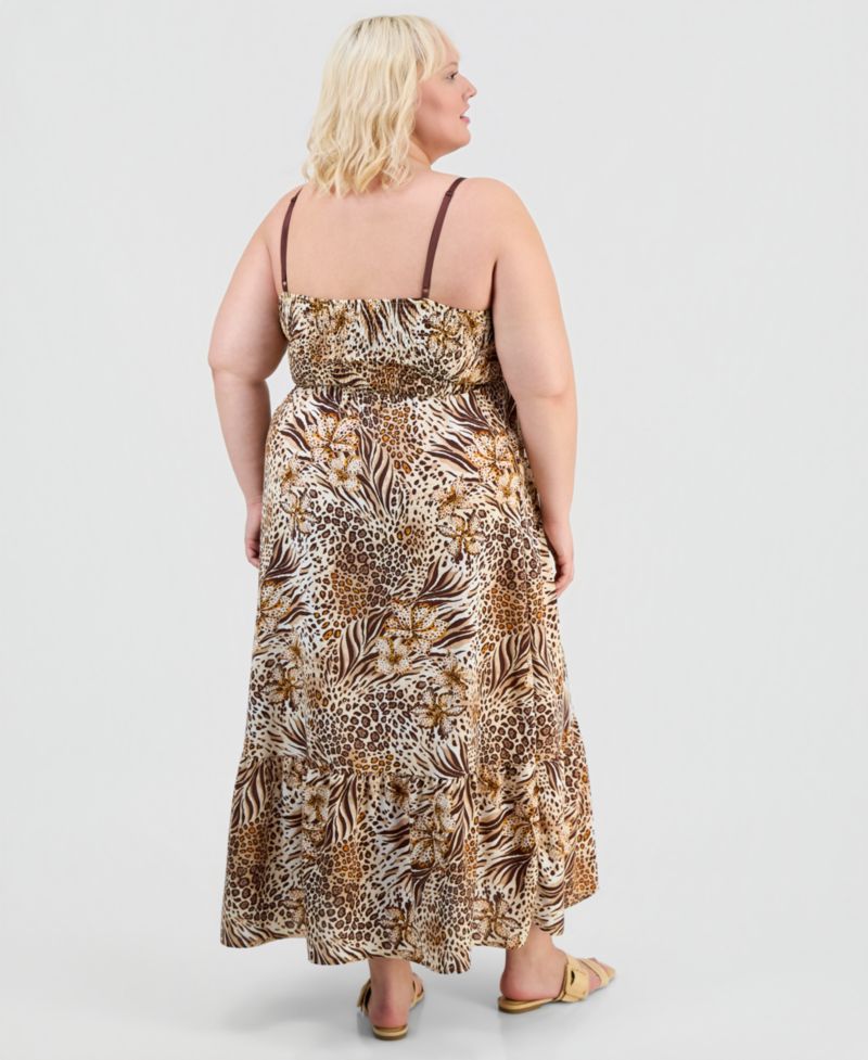 Trendy Plus Printed Empire-Waist Peplum-Hem Dress
