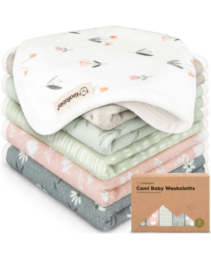 6-Pack Cami Baby Washcloths for Newborn, Cotton Face Wash Cloths for Babies, Soft & Absorbent Baby Bath Towels