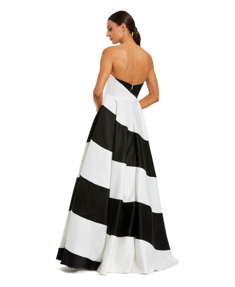 Women's Colorblock Striped Satin Strapless Ballgown