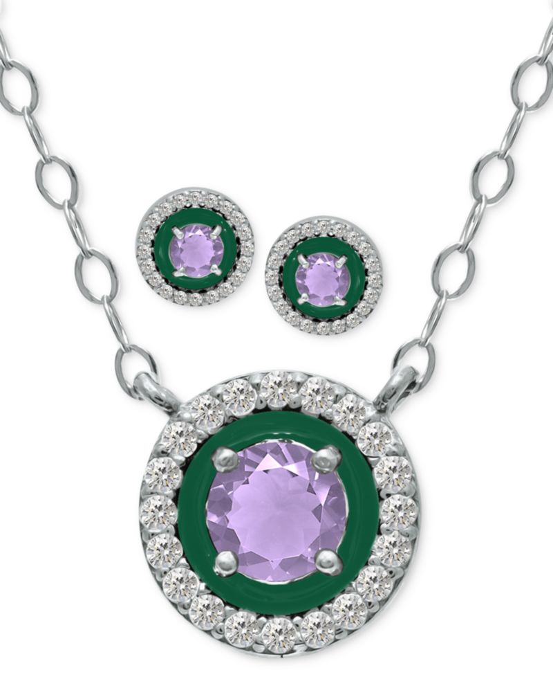 2-Pc. Set Blue Topaz, Cubic Zirconia & Enamel Pendant Necklace & Matching Stud Earrings
