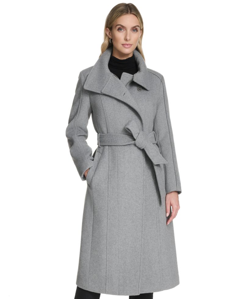 Women's Asymmetric Belted Long Wool-Blend Coat
