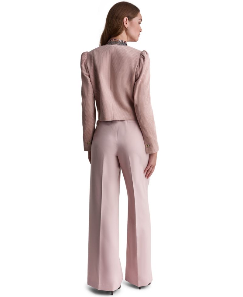 Women's Corduroy Puff-Shoulder Collarless Jacket
