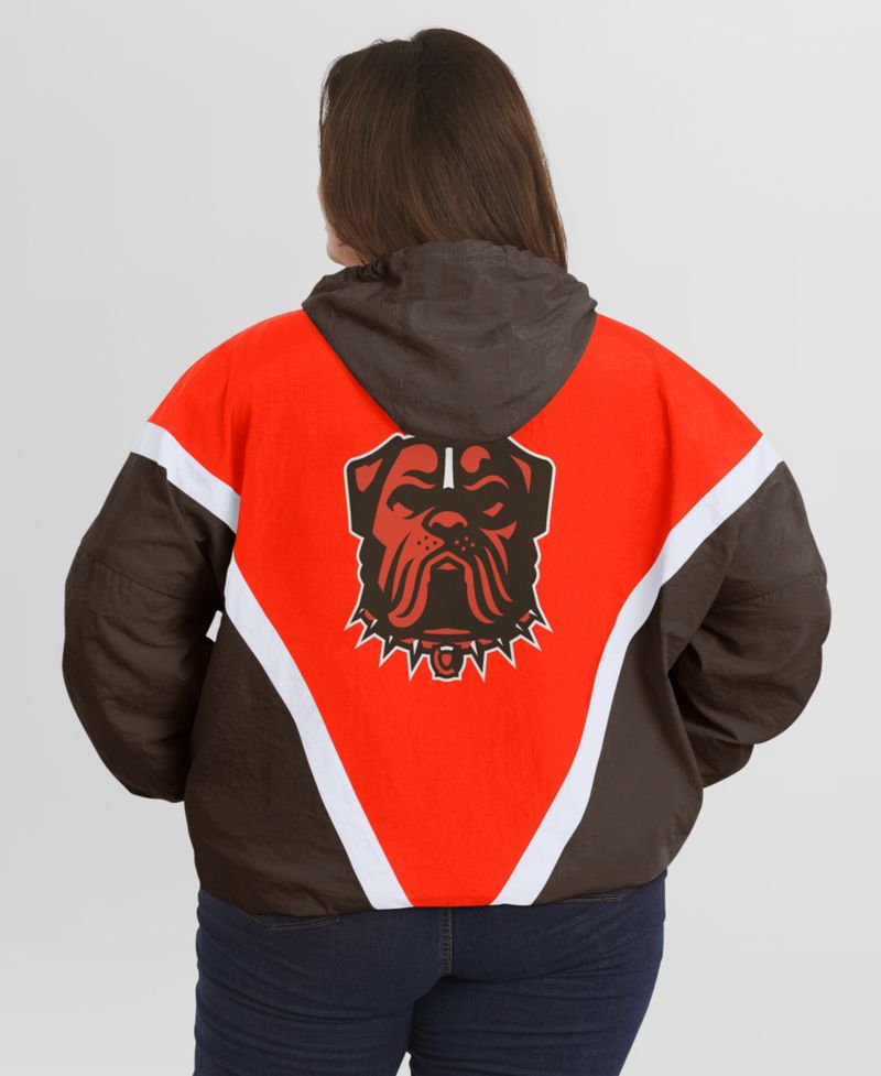 Women's Orange/Brown Cleveland Browns Plus Size Retro Crinkle Full-Zip Hoodie Windbreaker Jacket