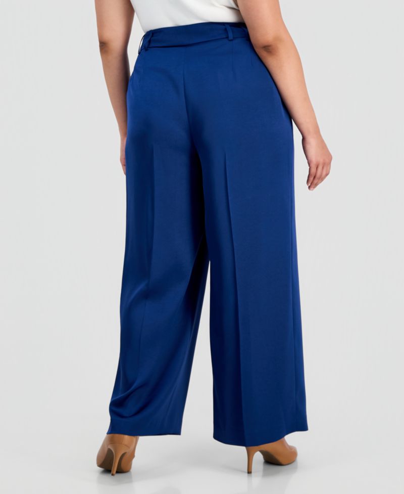 ASL Plus Size Pleat-Front Wide-Leg Satin Pants