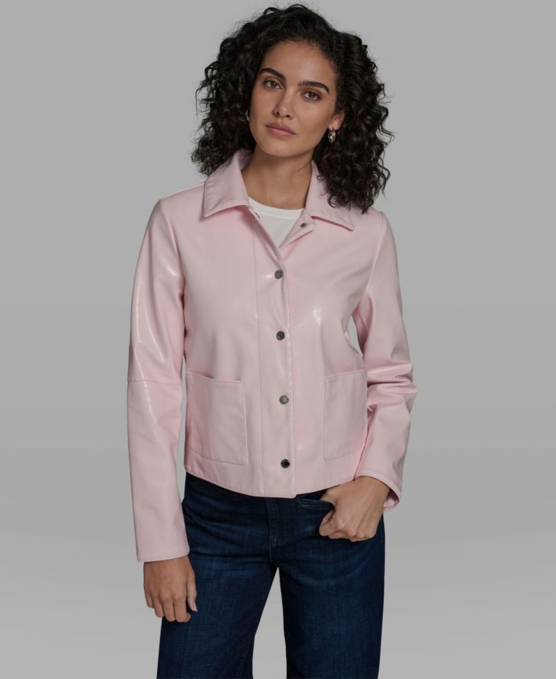 Women's Short Faux Patent Leather Jacket