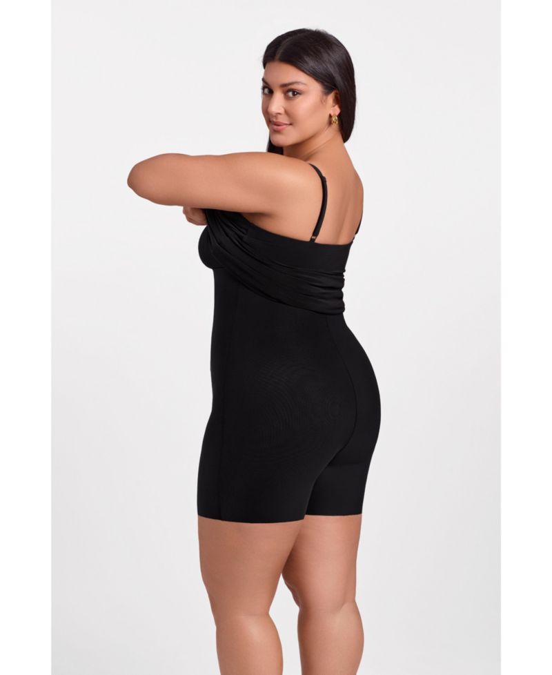 Women's Off the Shoulder Straight Neck Ribbed Sculpting Midi Dress