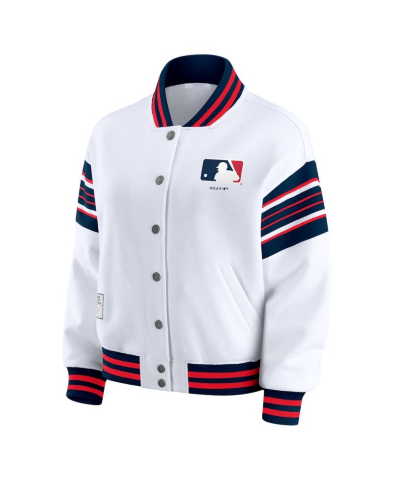 Women's White MLB Merchandise Full-Snap Fleece Sweatshirt Jacket