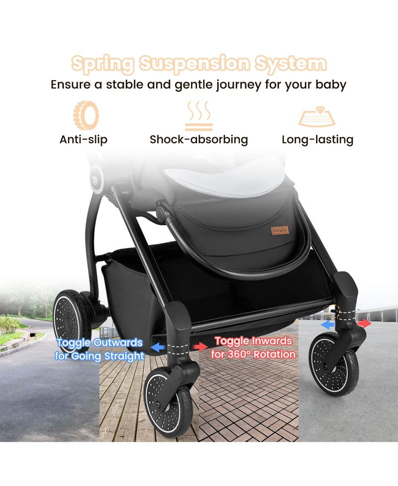 Baby Stroller Foldable Infant Pram with Reclining Backrest Handle