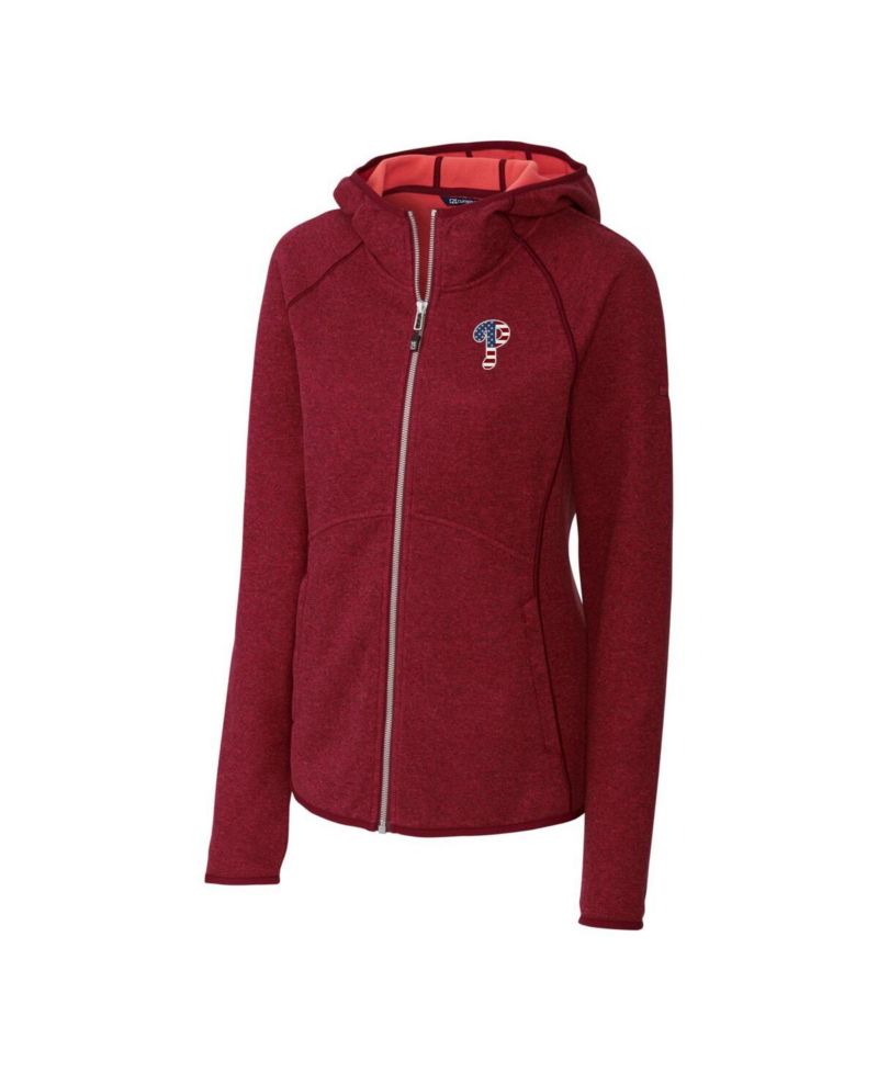 Women's Cardinal Philadelphia Phillies Americana Logo Mainsail Sweater-Knit Full-Zip Hoodie