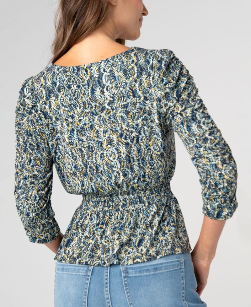 Women's Ruched-Sleeve V-Neck Knit Top